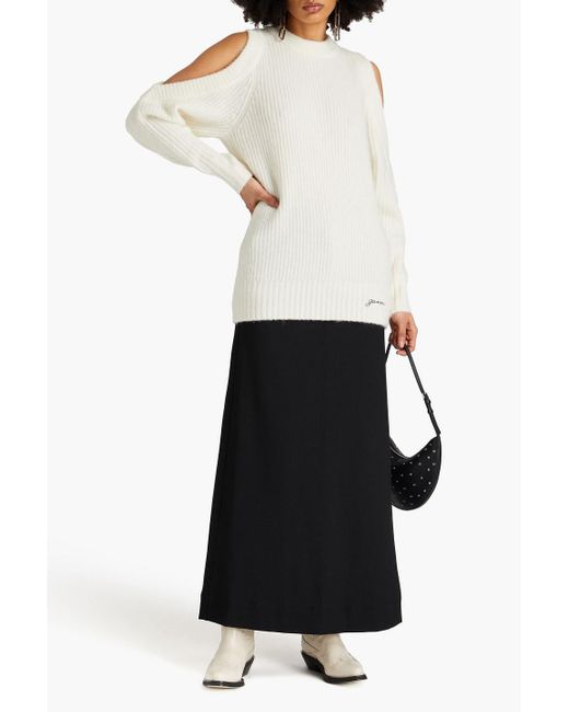 Ganni White Cold-shoulder Ribbed-knit Sweater