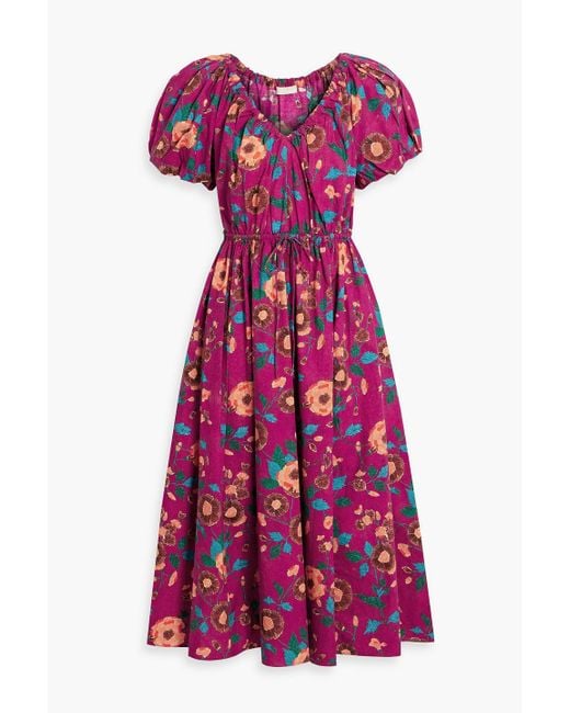Ulla Johnson Purple Vika Printed Cotton-Poplin Midi Dress