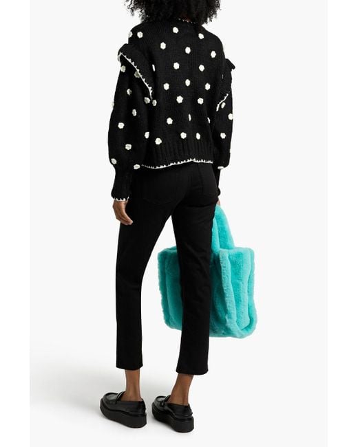 Farm Rio Black Cardigan aus rippstrick mit floralen applikationen