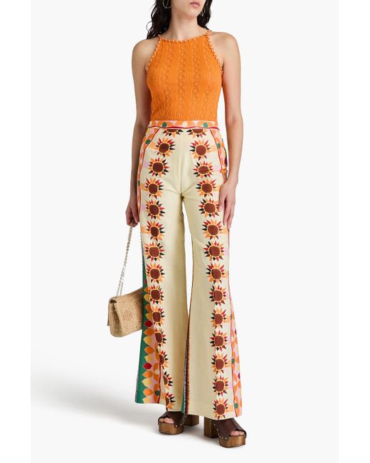 Sandro Orange Hose mit weitem bein aus webstoff mit flammgarneffekt und print