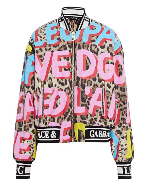 Dolce & Gabbana Multicolor Jacquard-trimmed Painted Leopard-print Shell Bomber Jacket