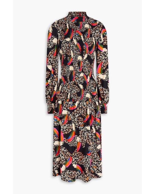 Farm Rio Black Printed Crepe Midi Dress