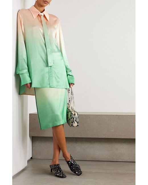 Jil Sander Green Oversized Tie-Detailed Dégradé Satin Shirt
