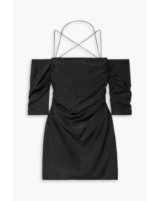 GAUGE81 Black Samaca Off-the-shoulder Gathered Silk Mini Dress