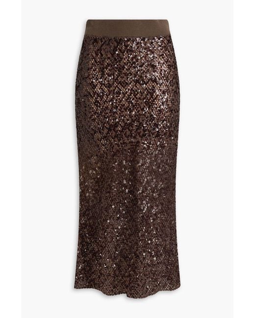 Brunello Cucinelli Brown Metallic Sequin-Embellished Linen-Blend Midi Skirt