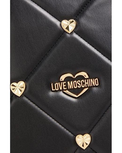 Love Moschino Black Rucksack aus gestepptem kunstleder mit verzierung
