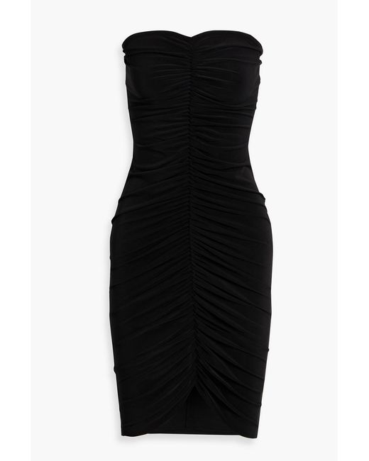 Norma Kamali Black Strapless Ruched Stretch-Jersey Dress