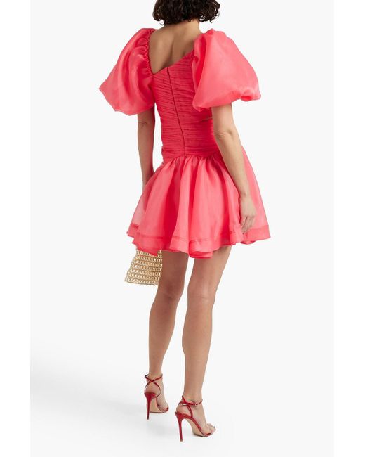 Aje. Pink Joan Asymmetric Pintucked Organza Mini Dress
