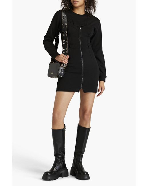 RED Valentino Black French Cotton-blend Terry Mini Dress