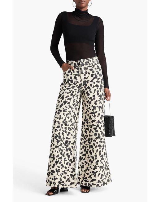 Area White Crystal-Embellished Printed High-Rise Wide-Leg Jeans