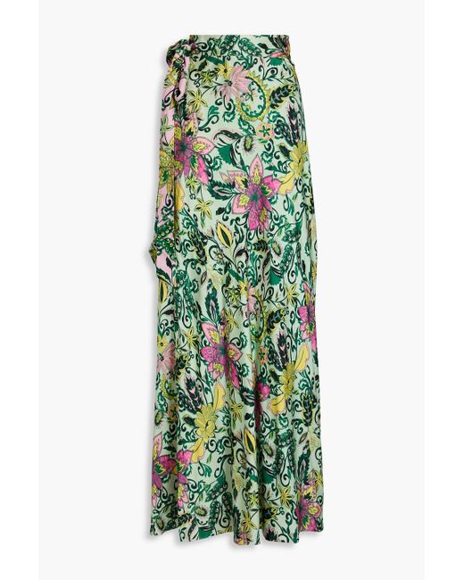 Diane von Furstenberg Green Krisa Reversible Floral-print Crepe De Chine Maxi Wrap Skirt