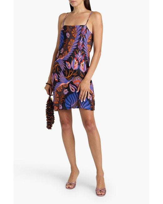 Farm Rio White Printed Crepe De Chine Mini Slip Dress