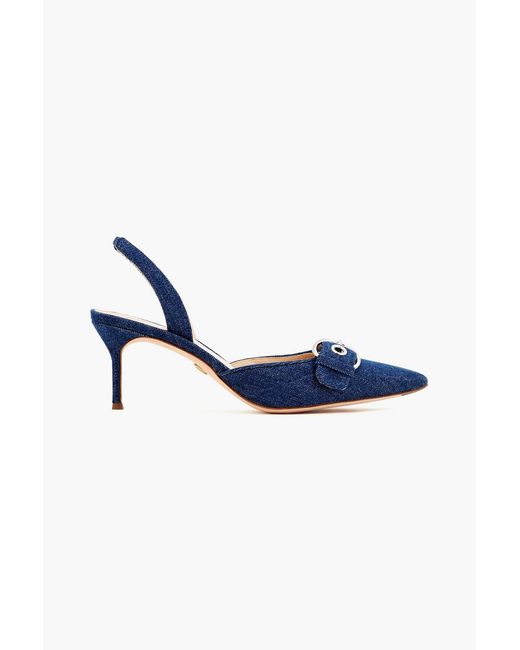 Veronica Beard Blue Roxy Buckled Denim Slingback Pumps