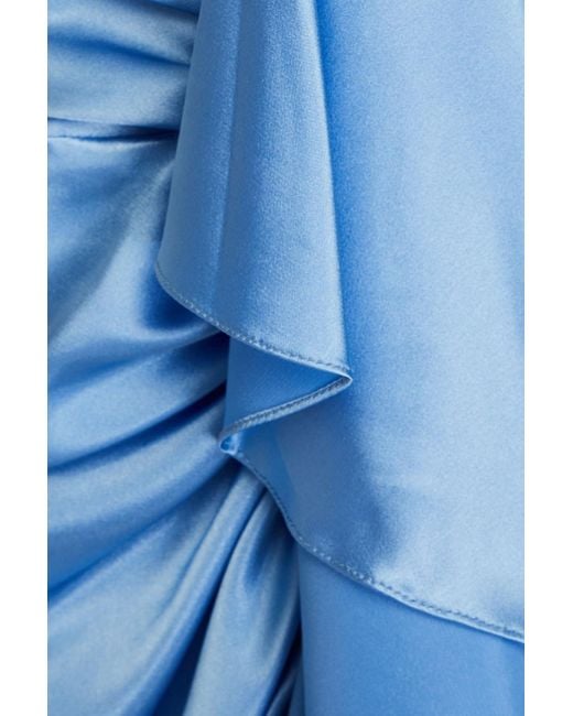 Rasario Blue Ruffled Twill Midi Dress