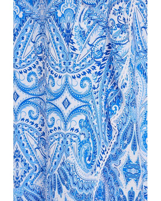 Melissa Odabash Blue Prosperity midi-wickelkleid aus webstoff mit paisley-print und rüschen