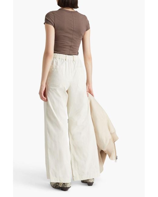 Helmut Lang White Zip-detailed Cotton-blend Twill Wide-leg Pants