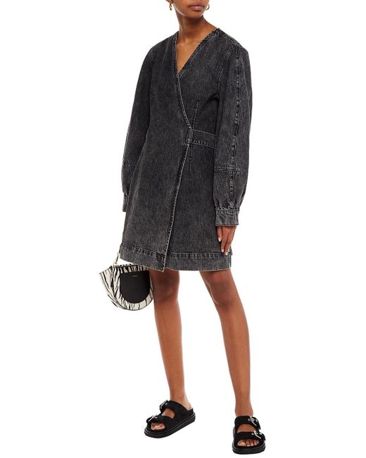 black acid wash denim dress Acid Washed Denim Mini Dress Black