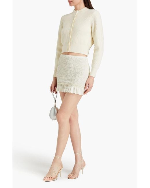 T By Alexander Wang White Cropped Ribbed Wool-blend Cardigan