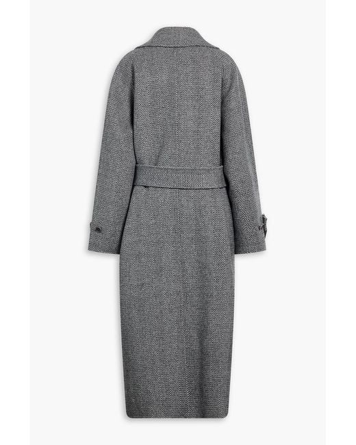 Joseph Gray Navarre Belted Herringbone Wool Coat