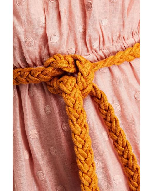 Zimmermann Pink Mae Cold-shoulder Tiered Ramie Midi Dress
