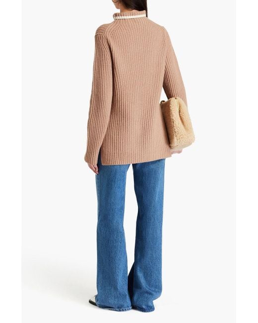 Theory Natural Ribbed Wool-blend Turtleneck Sweater