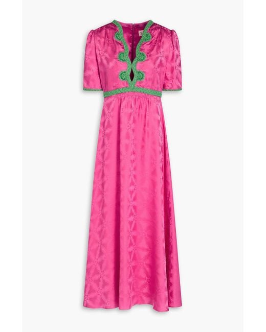 Saloni Pink Tabitha Silk-Jacquard Maxi Dress