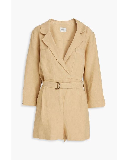 LeKasha Natural Dahab Belted Linen Playsuit