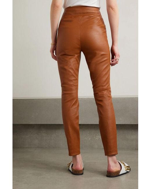 Lafayette 148 New York Brown Greenwich Leather Straight-leg Pants