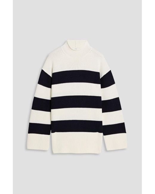 Vince Blue Striped Wool And Cotton-Blend Turtleneck Sweater
