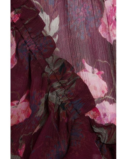 PAIGE Red Lanea Ruffled Floral-Print Silk-Crepon Blouse