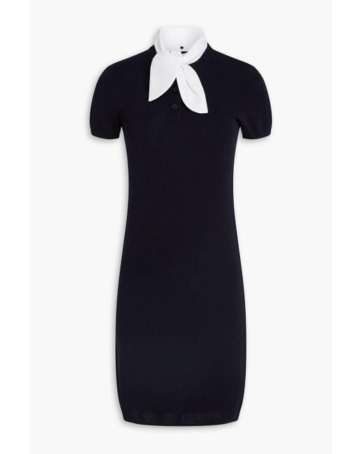 Claudie Pierlot Blue Poplin-Trimmed Knitted Mini Dress