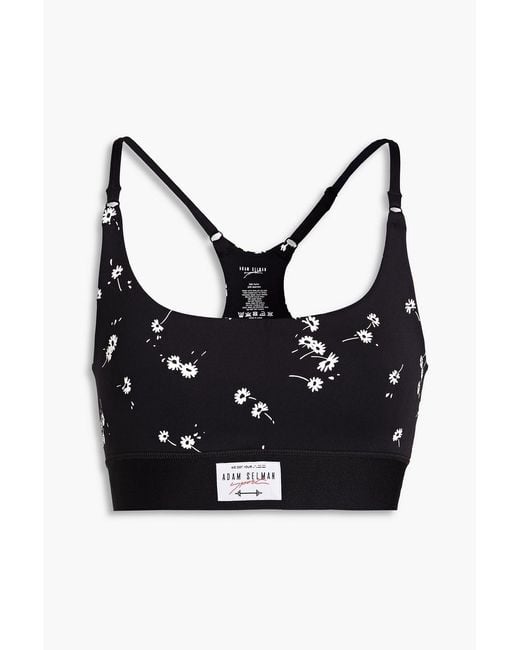Adam Selman Sport Black Floral Print Stretch Sports Bra