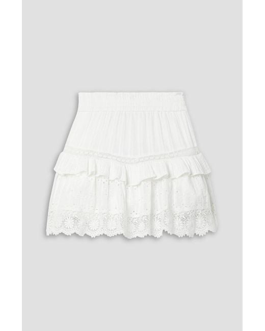 LoveShackFancy White Tanisha Crocheted Lace-trimmed Cotton-voile Mini Skirt