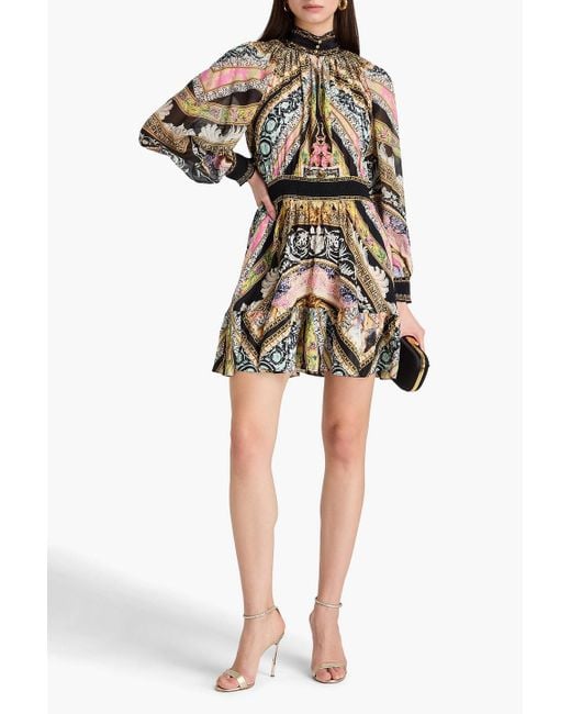 Camilla Multicolor Crystal-Embellished Printed Silk Crepe De Chine Mini Dress