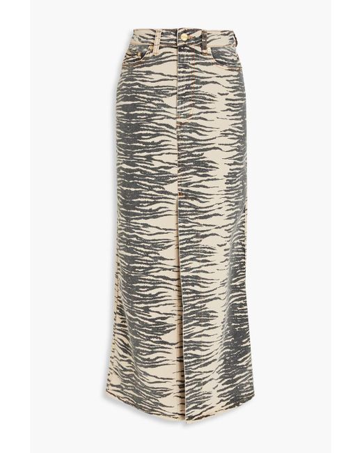 Ganni Natural Tiger-print Denim Maxi Skirt