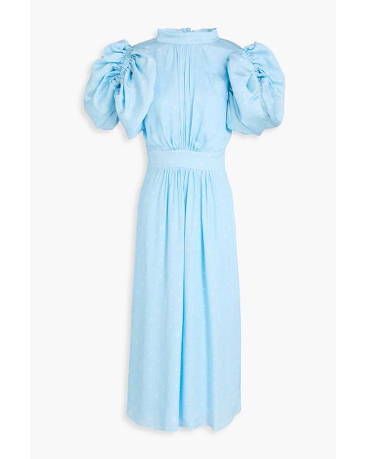 ROTATE BIRGER CHRISTENSEN Blue Open-Back Polka-Dot Hammered-Satin Midi Dress