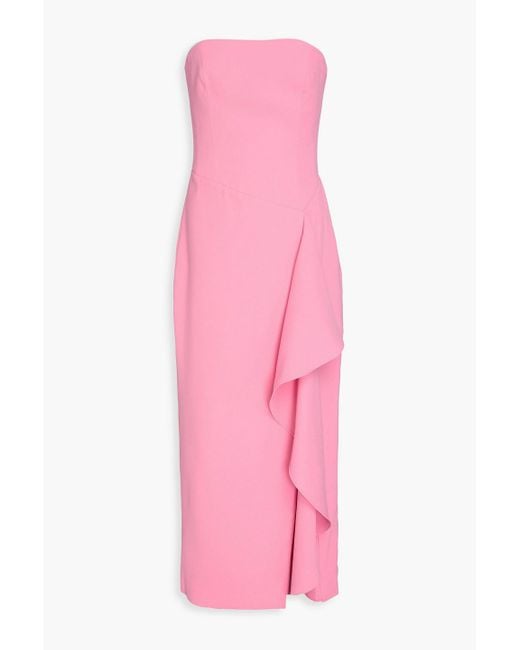 Rasario Pink Draped Crepe Midi Dress