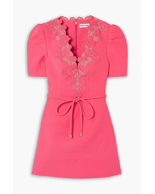 Rebecca Vallance Pink Lulu Belted Lace-trimmed Cady Mini Dress