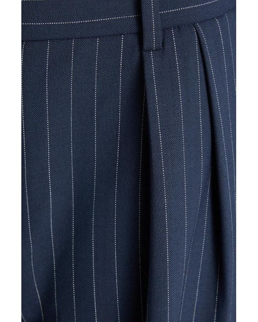 Maje Blue Pleated Pinstriped Wool-Blend Twill Shorts