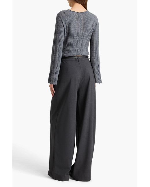 Theory Gray Wool-Blend Crepe Wide-Leg Pants