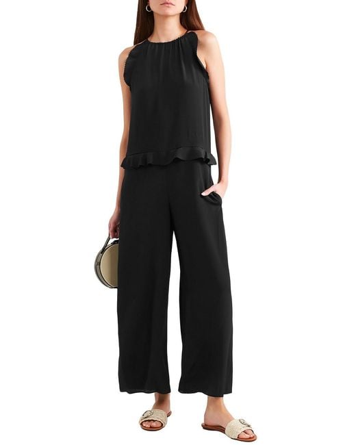 RED Valentino Black Ruffle-trimmed Crepe De Chine Jumpsuit