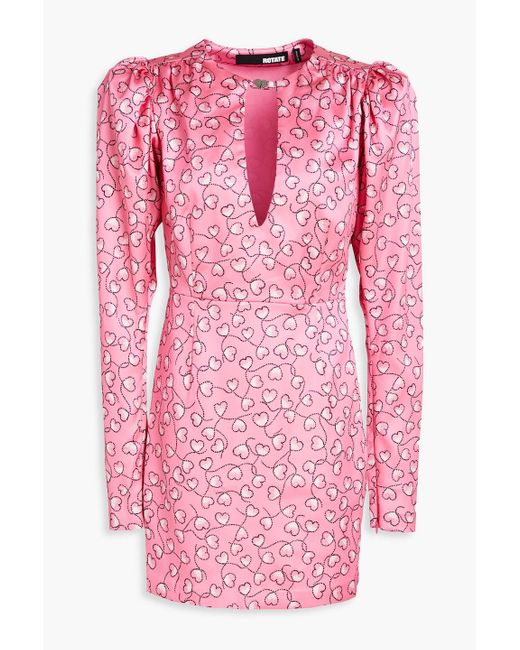 ROTATE BIRGER CHRISTENSEN Pink Bedrucktes minikleid aus satin mit cut-outs