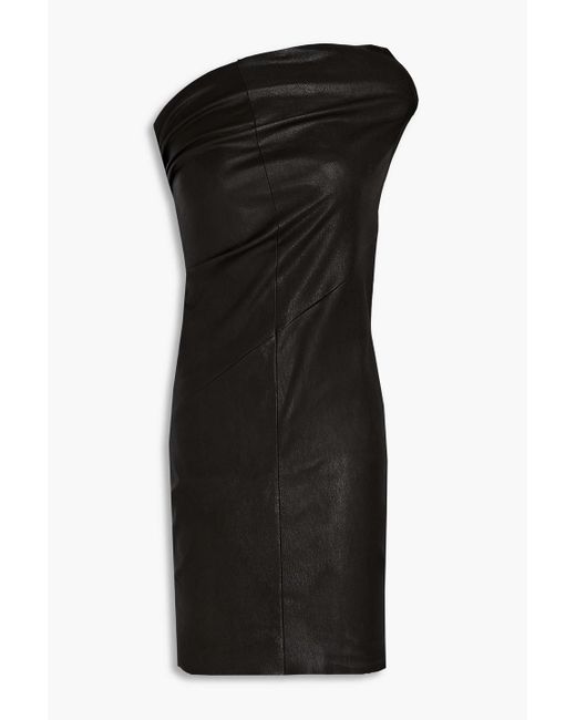 Rick Owens Black One-shoulder Stretch-leather Mini Dress