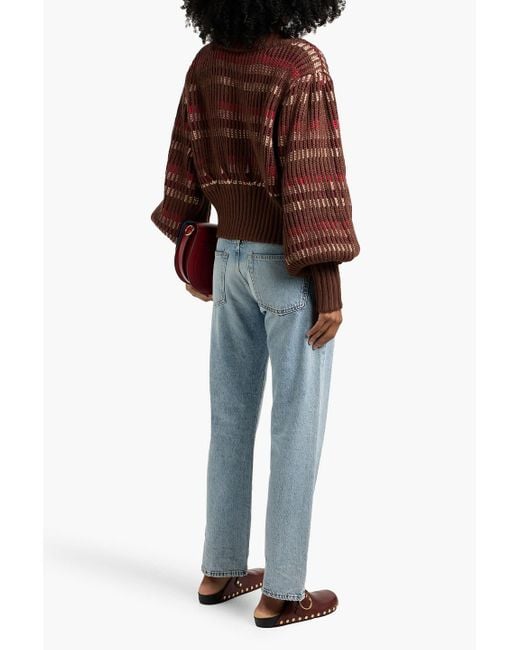 Farm Rio Brown Striped Ribbed-Knit Cardigan