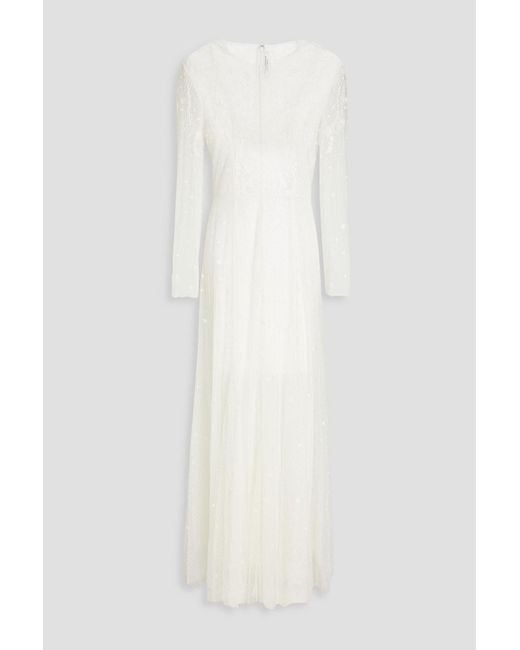 Philosophy Di Lorenzo Serafini White Embroidered Glittered Tulle Gown