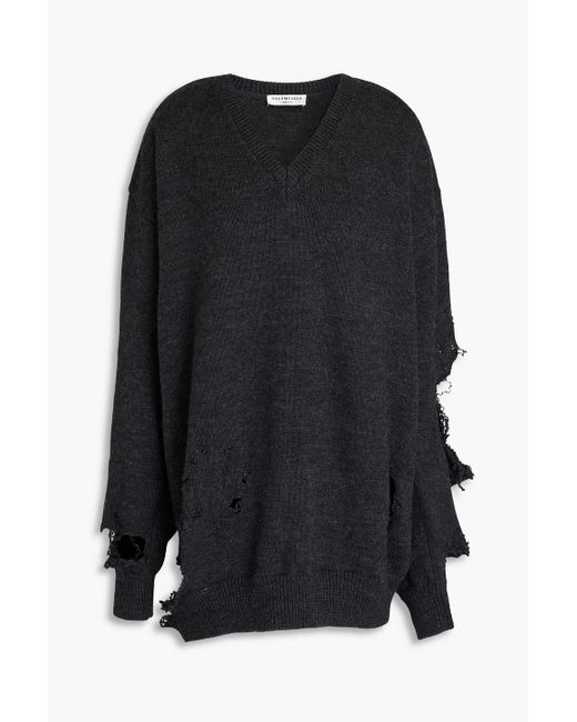 Balenciaga Black Oversized Distressed Wool Sweater