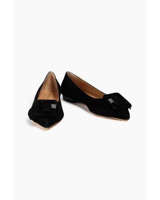 Sergio Rossi Black Buckled Suede Point-toe Flats