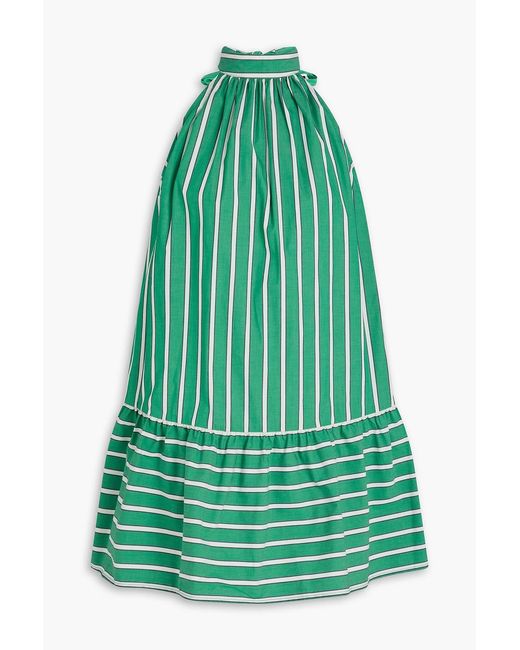 Staud Green Marlowe Striped Stretch-Cotton Poplin Mini Dress