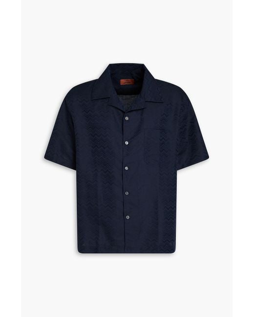 Missoni Blue Cotton And Linen-Blend Jacquard Shirt for men