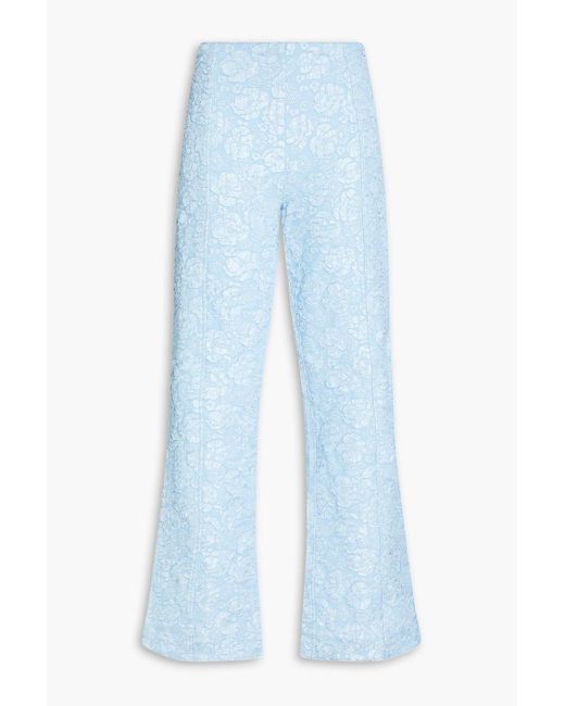 Ganni Blue Bead-embellished Cutout Cloqué Flared Pants